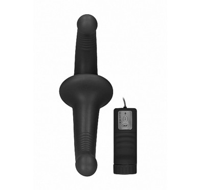 Strap-on podwójne prążkowane dildo czarne wibracja